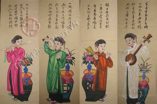 Tranh Phong Thủy - Bộ tranh tứ quý Tố nữ