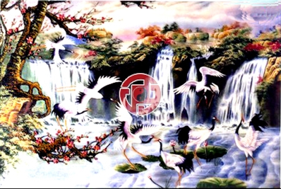 Tranh Phong Thủy - Tranh sơn dầu đẹp phong cảnh thủy mặc đàn chim hạc 70x90cm Tranh Phong Thủy - Tranh sơn dầu đẹp phong cảnh thủy mặc đàn chim hạc 70x90cm