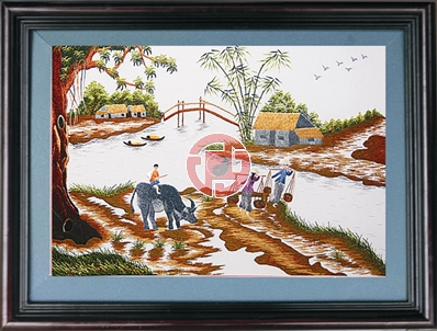Tranh Phong Thủy - Tranh thêu Đầu Làng