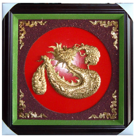 Tranh phong thủy Chữ Tâm chạm hình rồng 60x60cm 